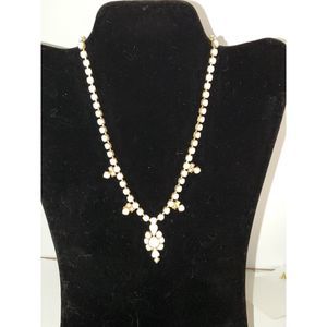 A Costume Jewelry Necklace Vintage Milk Glass Rhi… - image 1